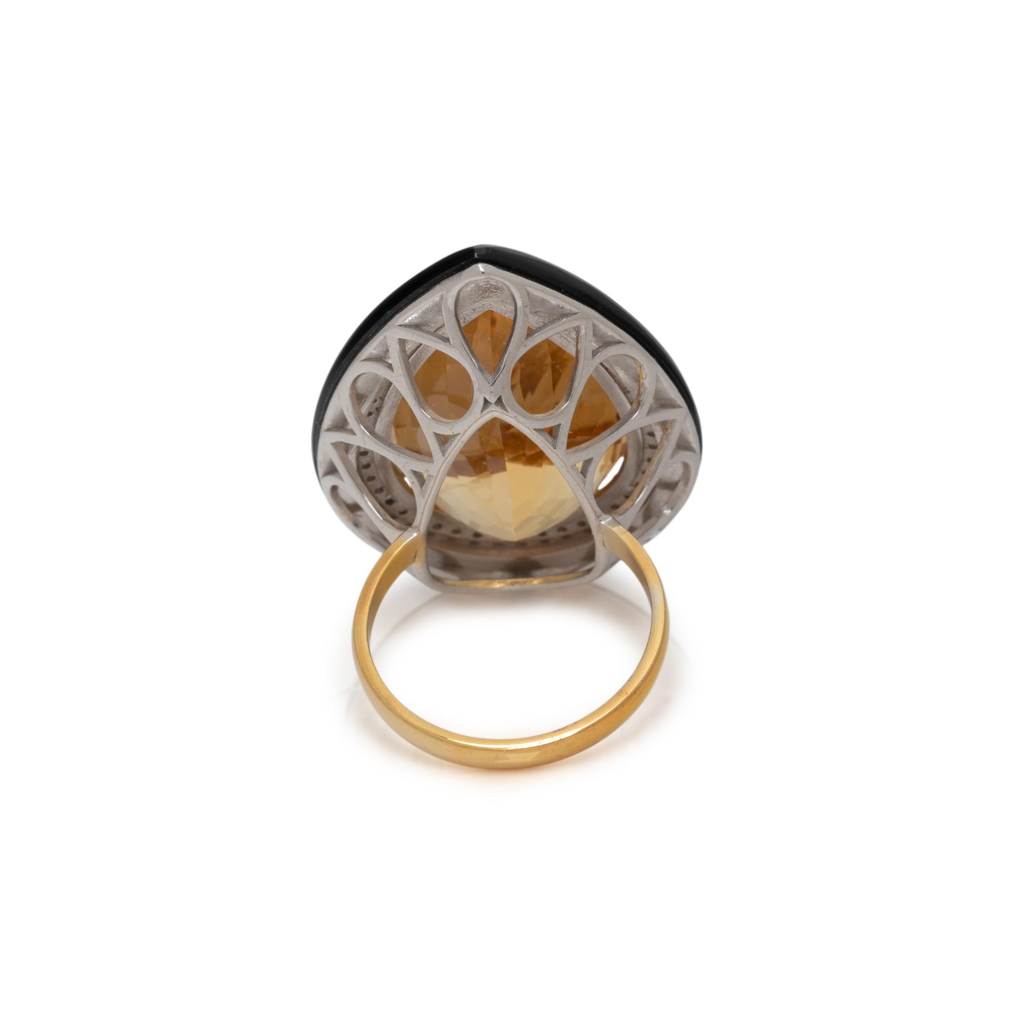 CITRINE, DIAMOND, AND BLACK ONYX RING