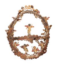 A Florentine Carved Giltwood and Silvered Wood Altarpiece with Musical Putti