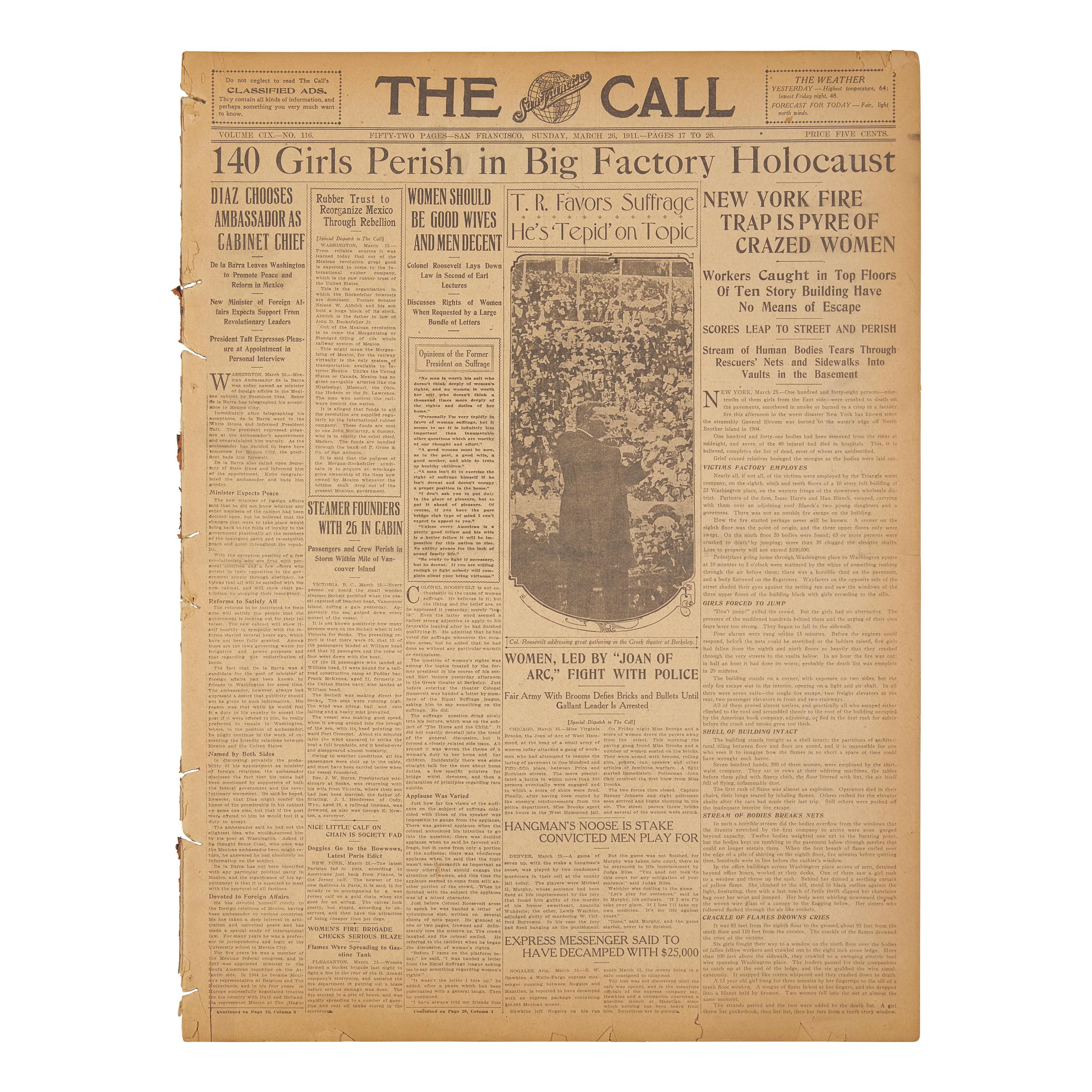 [Labor] Report of the Triangle Shirtwaist Factory Fire, the Deadliest Industrial Disaster in United States History: "140 Girls Perish in Big Factory Holocaust"