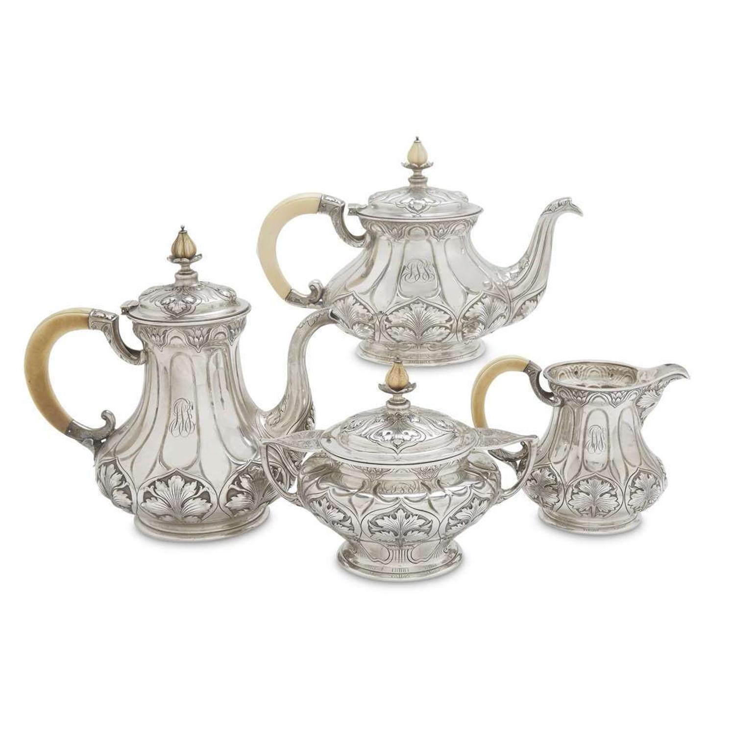 Four-piece sterling silver tea and coffee service in the "Athenic" pattern Gorham Mfg. Co., Providence, RI, circa 1905