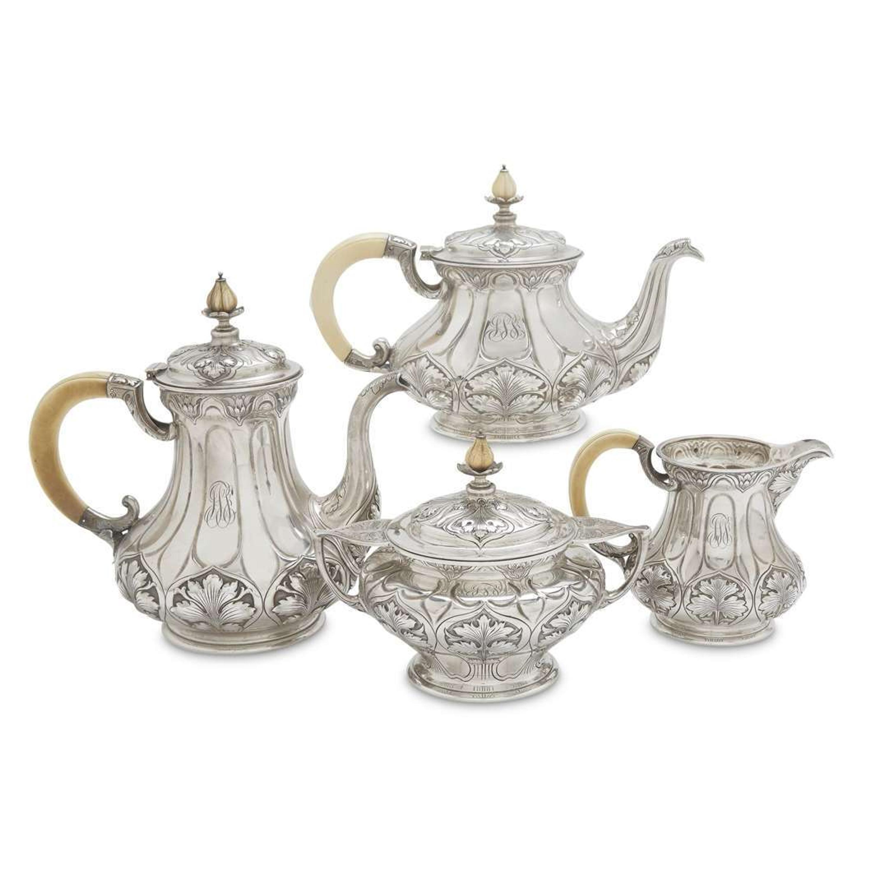 Four-piece sterling silver tea and coffee service in the "Athenic" pattern Gorham Mfg. Co., Providence, RI, circa 1905