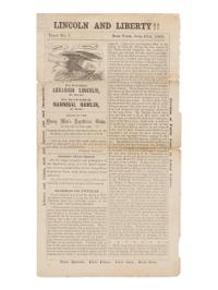 [LINCOLN-HAMLIN CAMPAIGN]. Lincoln and Liberty!! Tract, No. 7. New York: Young Men's Republican Union, 31 July 1860.