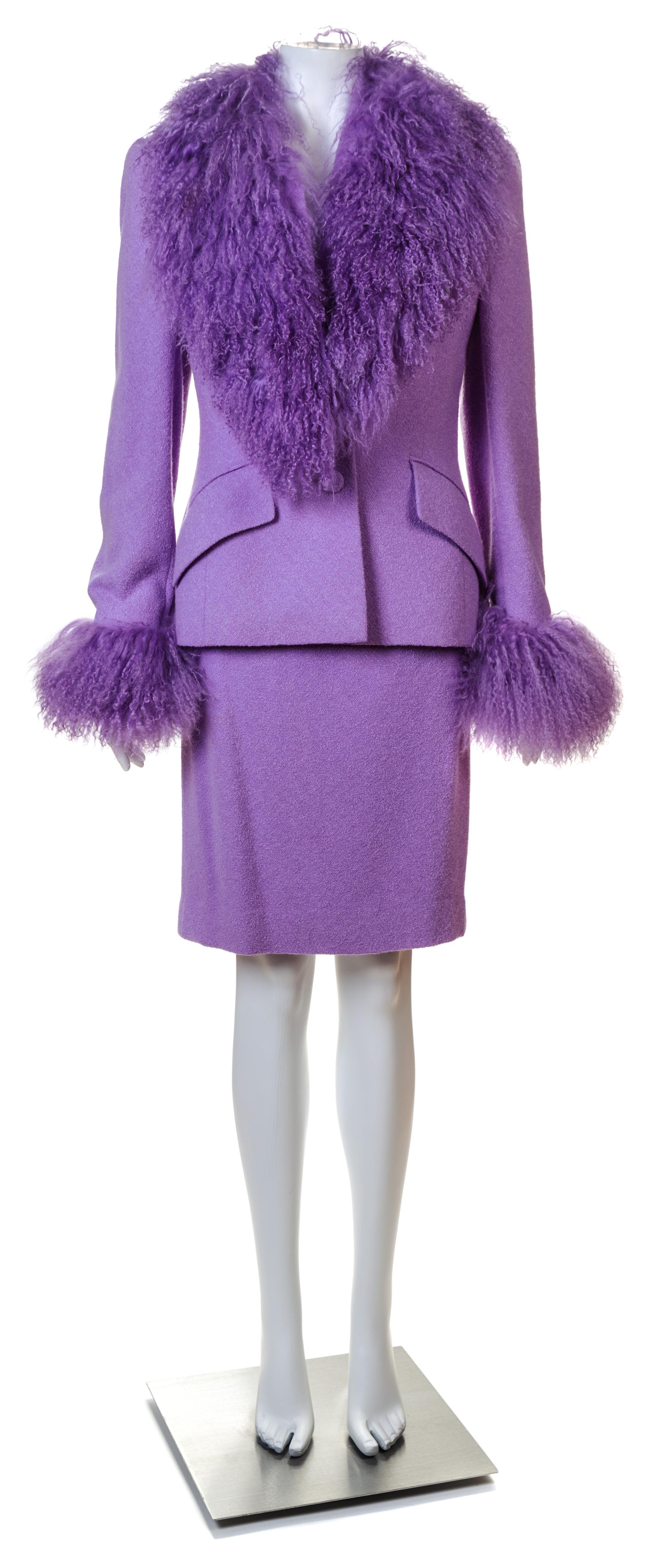 An Escada Lavender Wool Jacket and Skirt Ensemble, Both Size 38.
