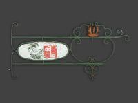 A Painted Wood and Wrought Metal 'Ad Lib' Advertising Sign