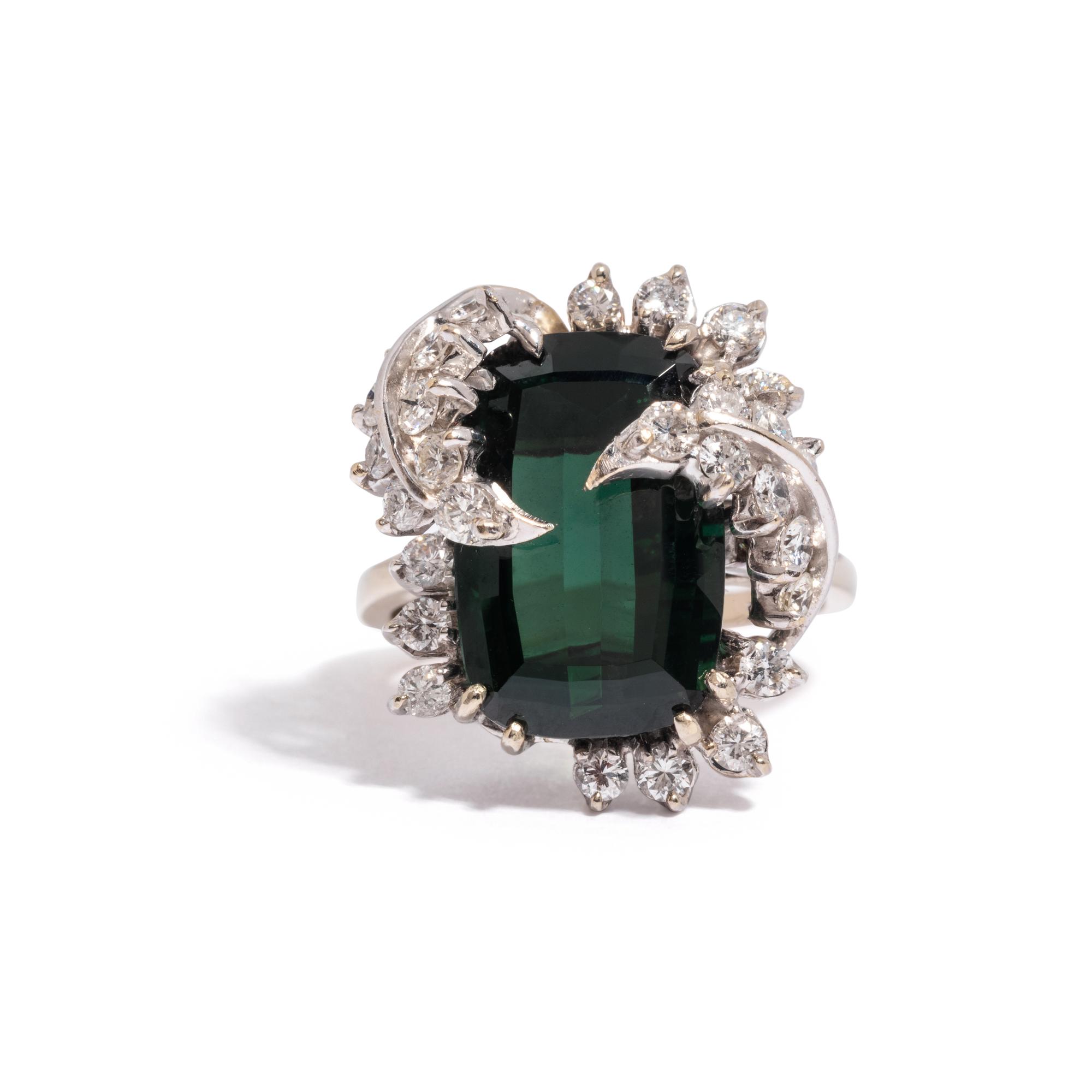 GREEN TOURMALINE AND DIAMOND RING