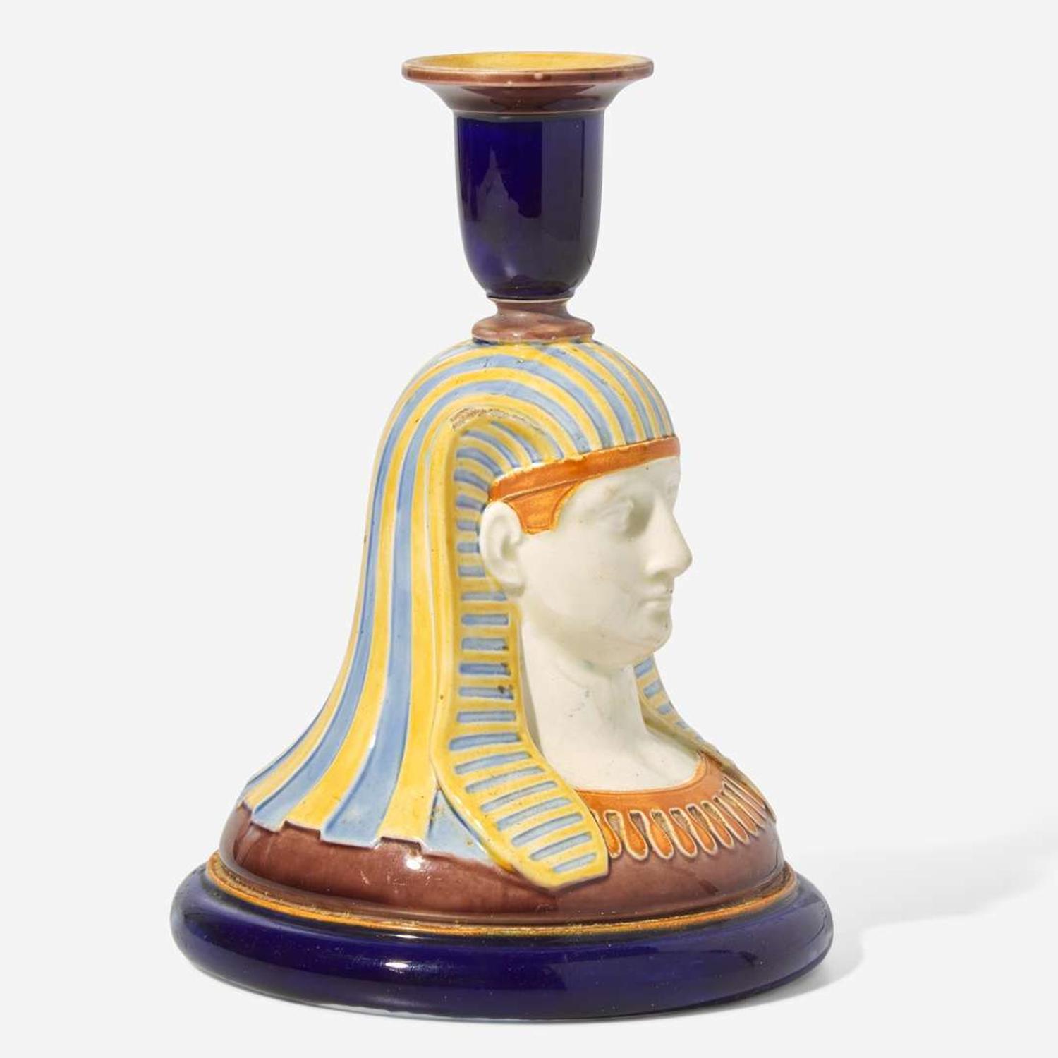 A Wedgwood Majolica Egyptian Revival "Philae" Candleholder UK, 1860s