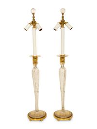 A Pair of Gilt Metal Mounted Cut Glass Candlesticks Mounted as Lamps