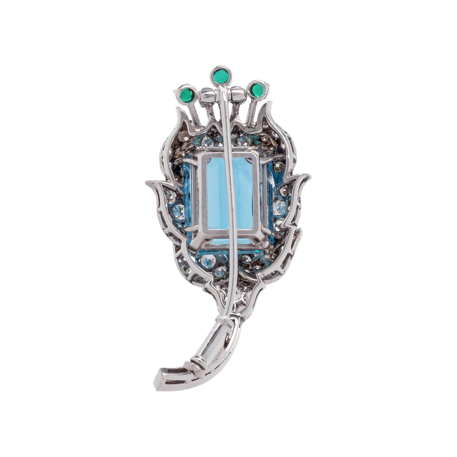 AQUAMARINE AND DIAMOND BROOCH