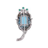 AQUAMARINE AND DIAMOND BROOCH