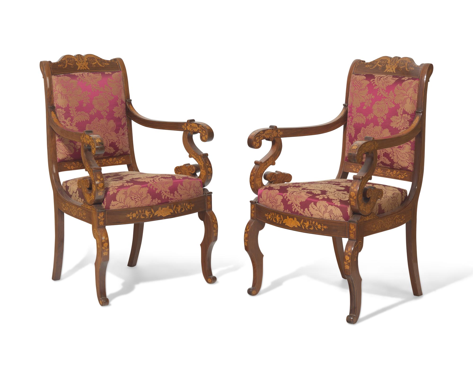 A Fine Set of Six Louis Philippe Palisander and Marquetry Fauteuils