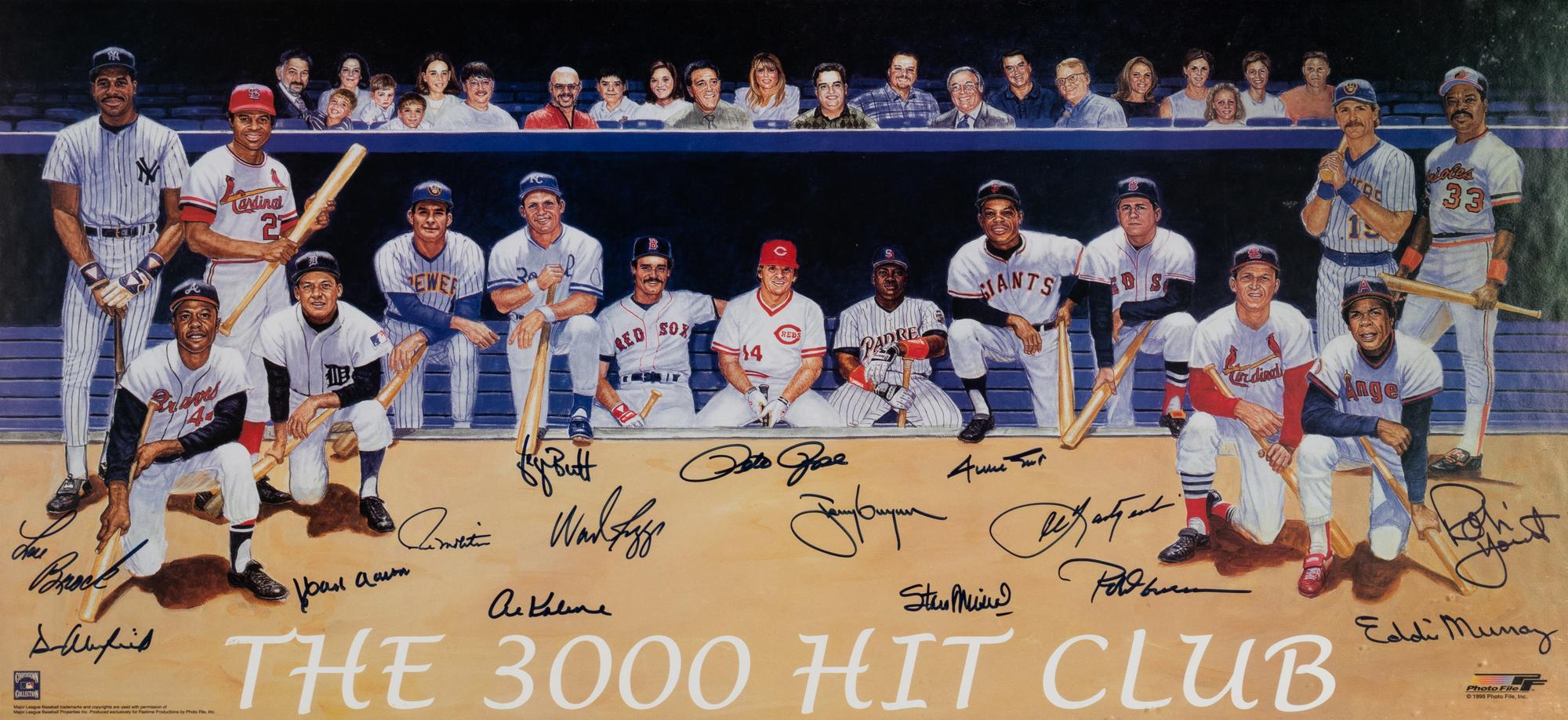 A 3,000 Hit Club Signed Autograph Poster Formerly Displayed at Mike Ditka’s Restaurant