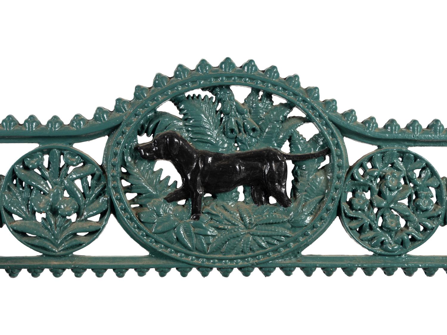 A Victorian Style 'Fern and Dog' Cast Iron Bench