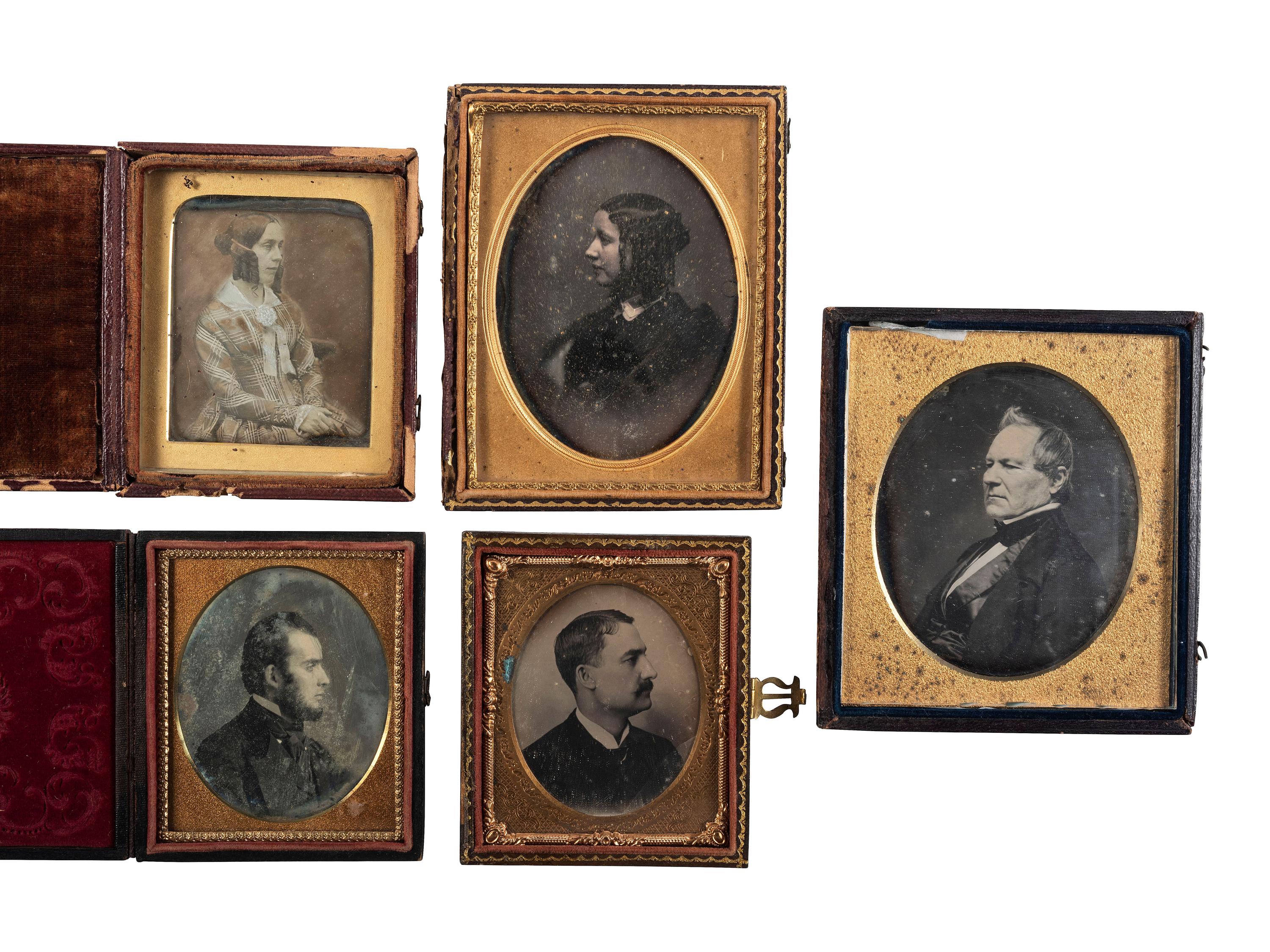 [EARLY PHOTOGRAPHY]. 7 daguerreotype and 2 tintype portraits of subjects posed in profile.