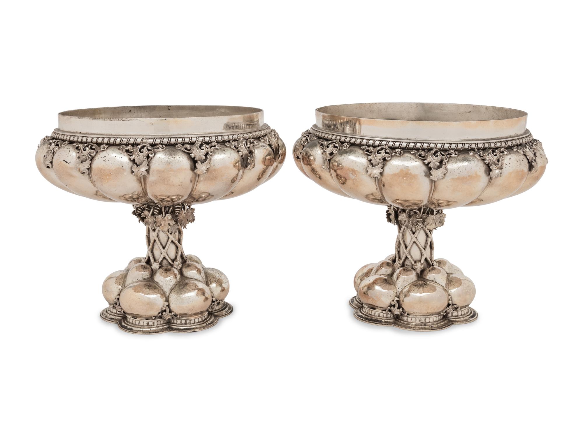 A Pair of German Silver Compotes