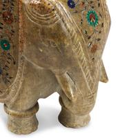 A Carved Marble and Semiprecious Stone-Inlaid Elephant
