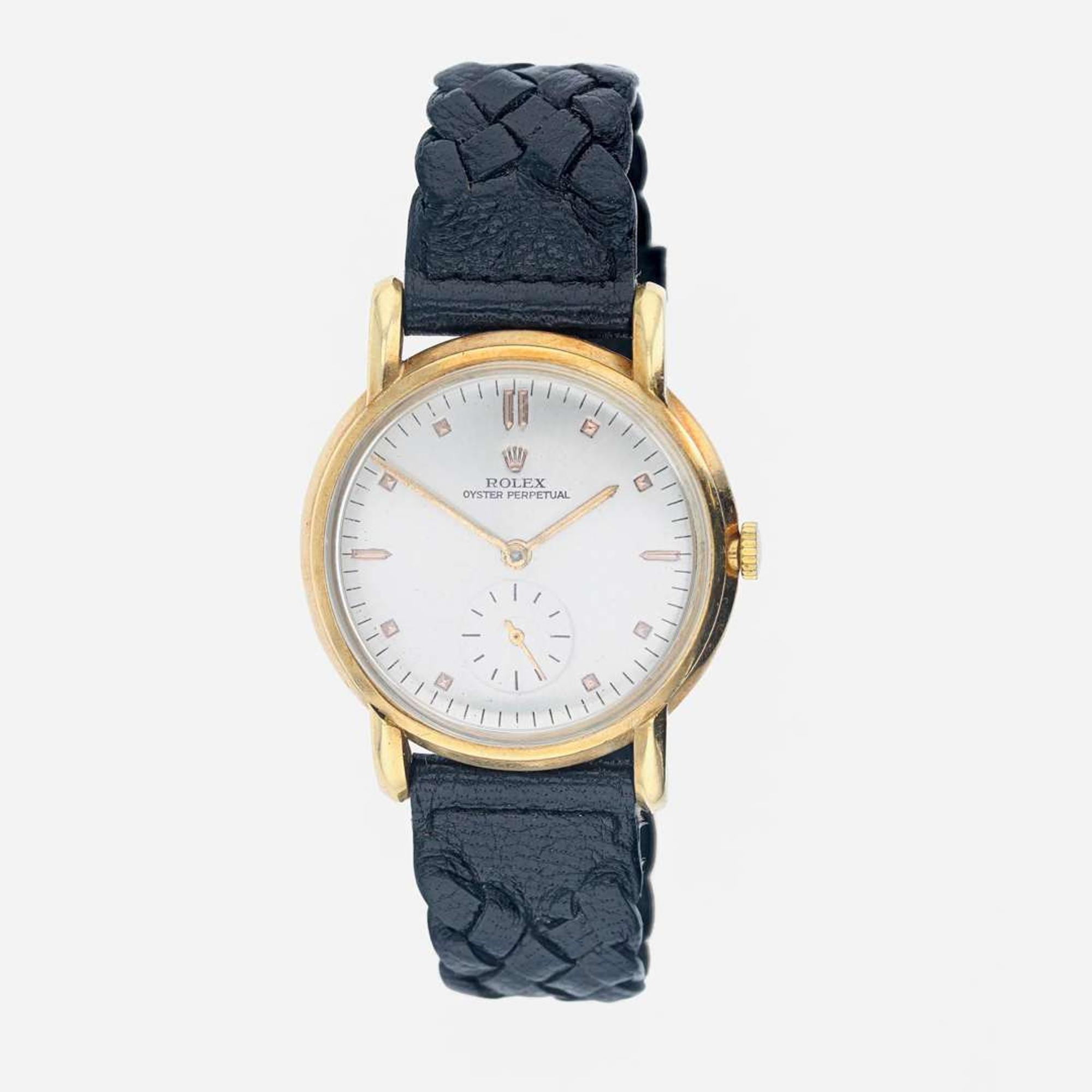 An 18K yellow gold leather strap wristwatch, Rolex Oyster Perpetual Precision