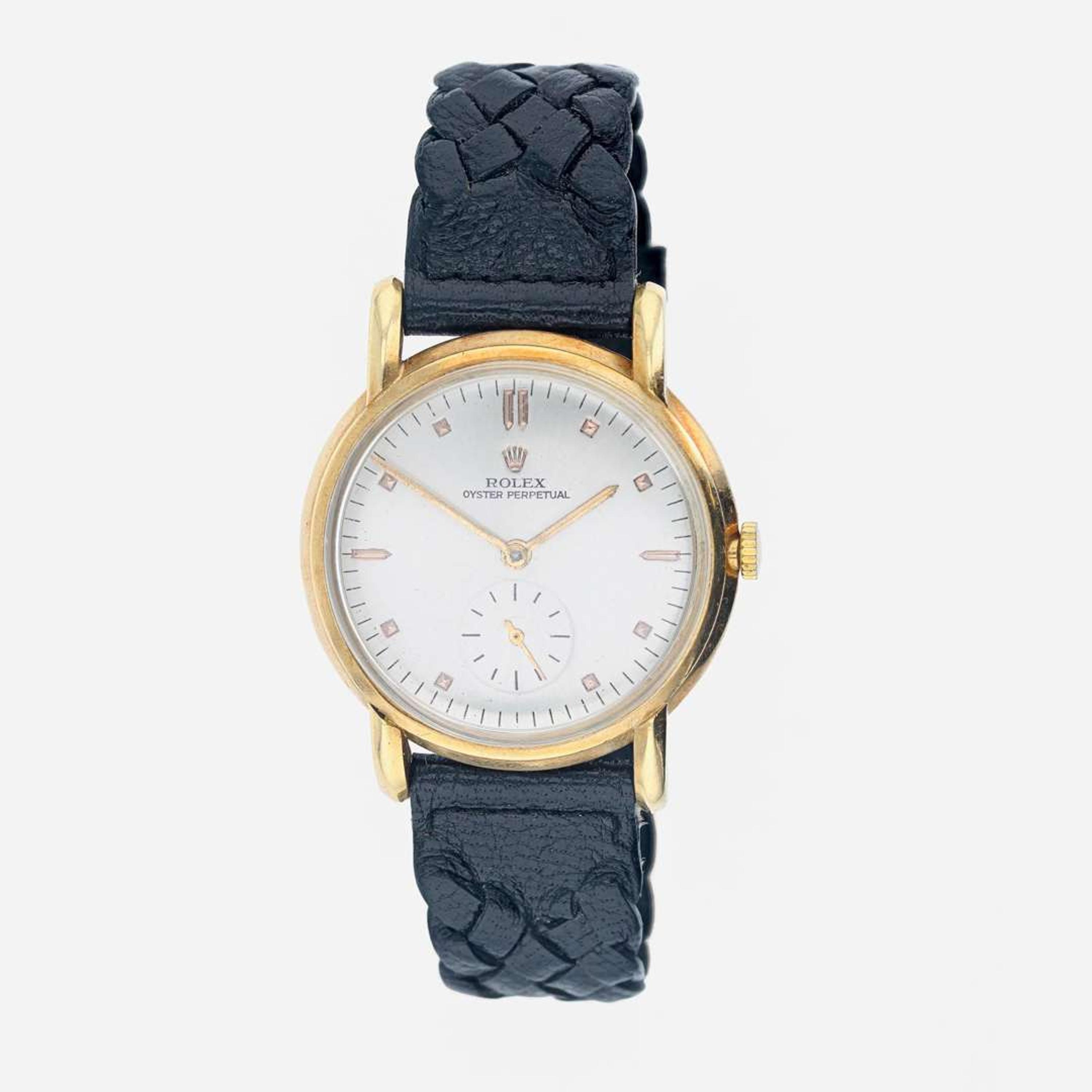 An 18K yellow gold leather strap wristwatch, Rolex Oyster Perpetual Precision