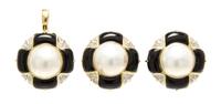 A Collection of Yellow Gold, Mabe Pearl, Diamond and Onyx Jewelry, 13.20 dwts.