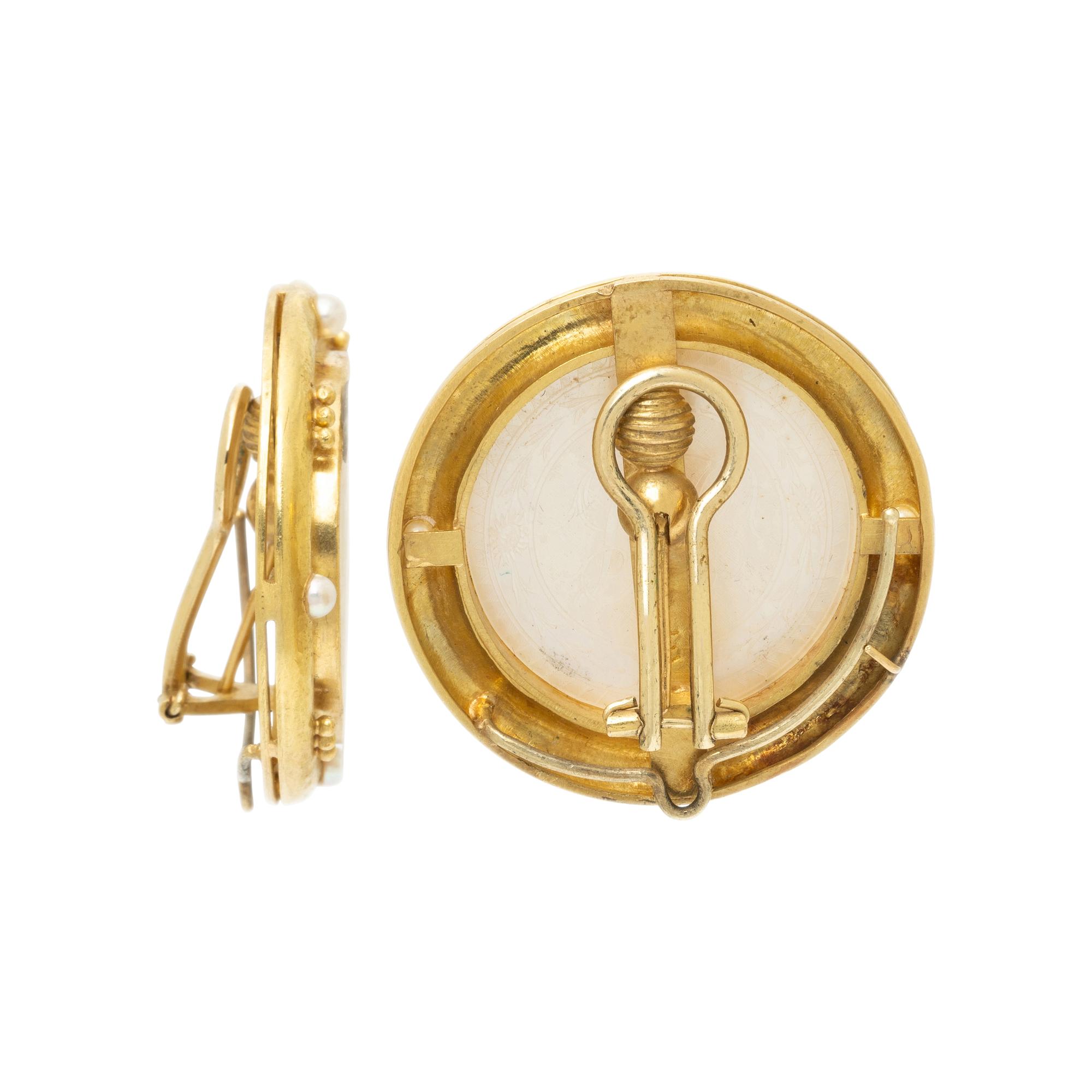 ELIZABETH LOCKE, MOTHER-OF-PEARL, CULTURED PEARL, AND YELLOW GOLD EARRINGS