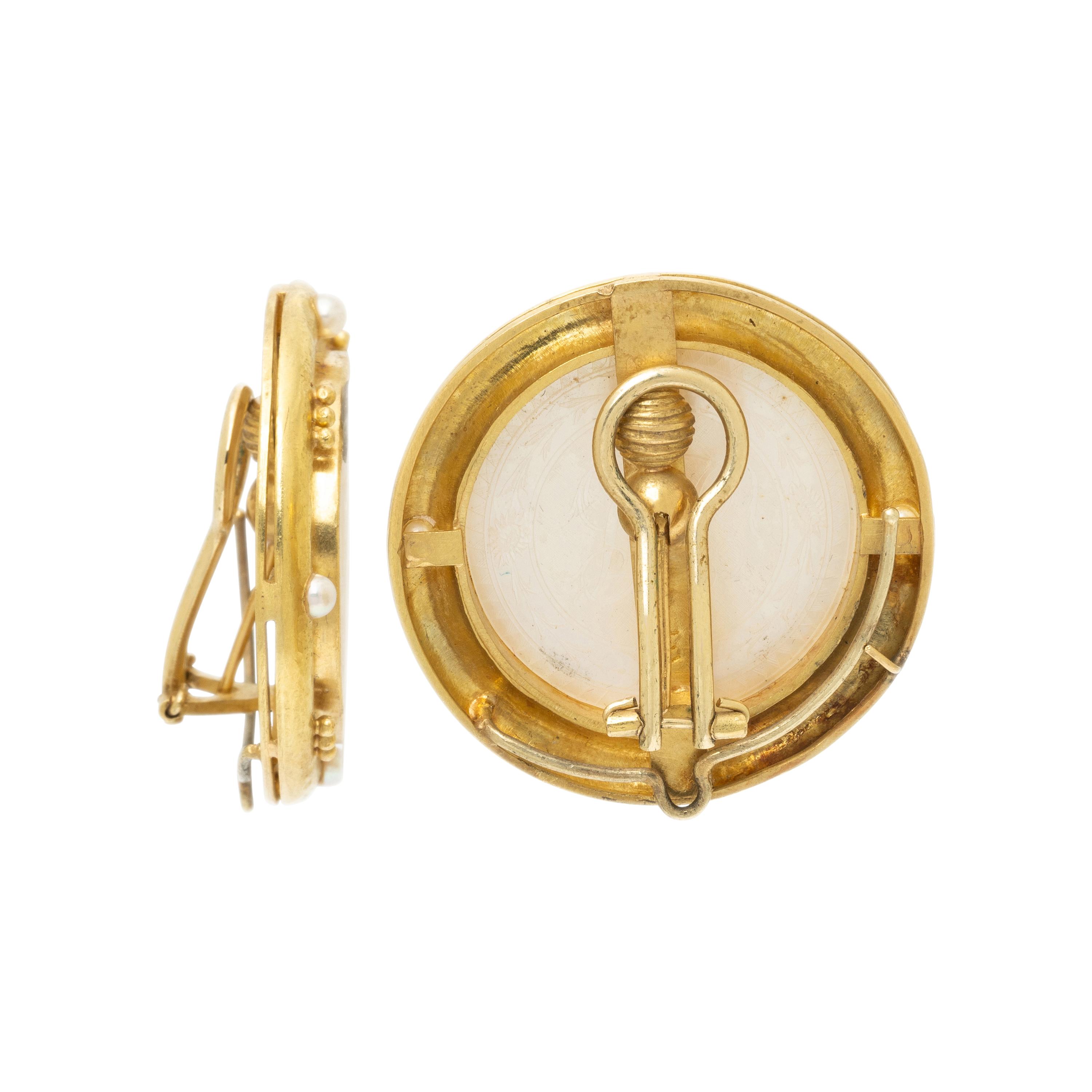 ELIZABETH LOCKE, MOTHER-OF-PEARL, CULTURED PEARL, AND YELLOW GOLD EARRINGS