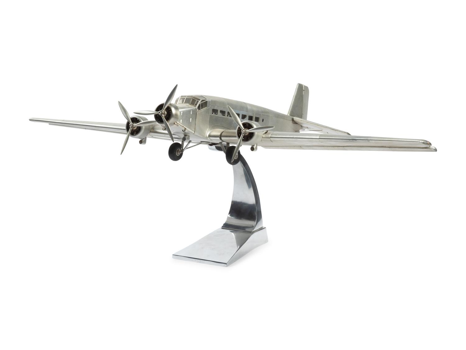 An Aluminum Scale Model of a Junkers JU 52 Transport Airplane