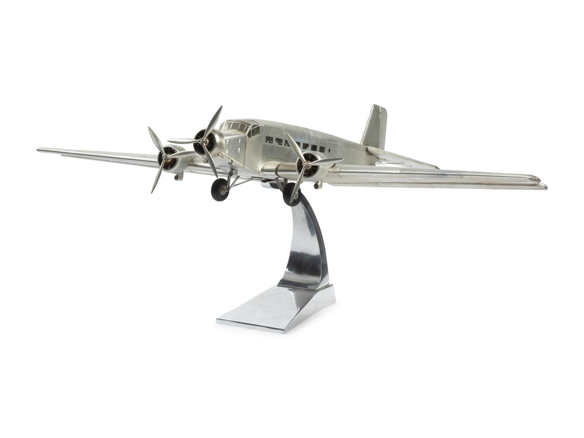 An Aluminum Scale Model of a Junkers JU 52 Transport Airplane