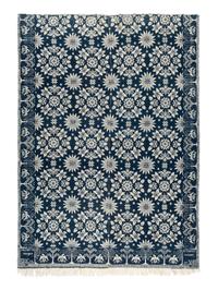 A Rare Blue and White Jacquard Pieced Coverlet, Made for Mary M. Thorn