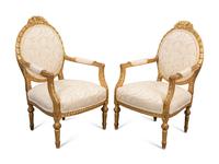 A Pair of Louis XVI Style Giltwood Fauteuils