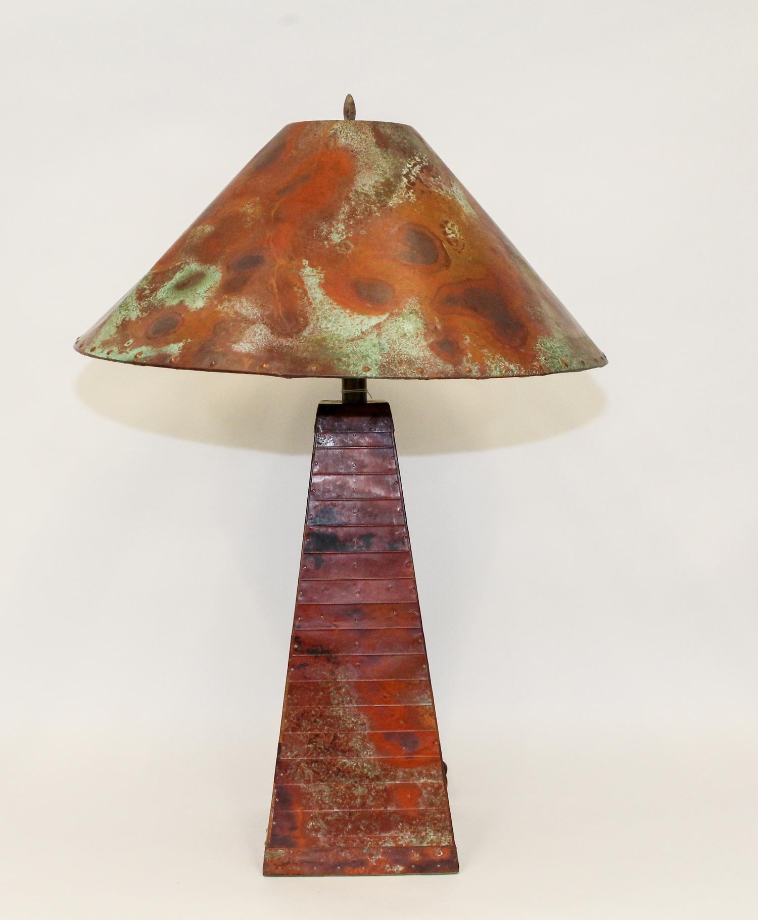 A Hammered Metal Table Lamp Height overall 30 inches. — LATE 20TH CENTURY