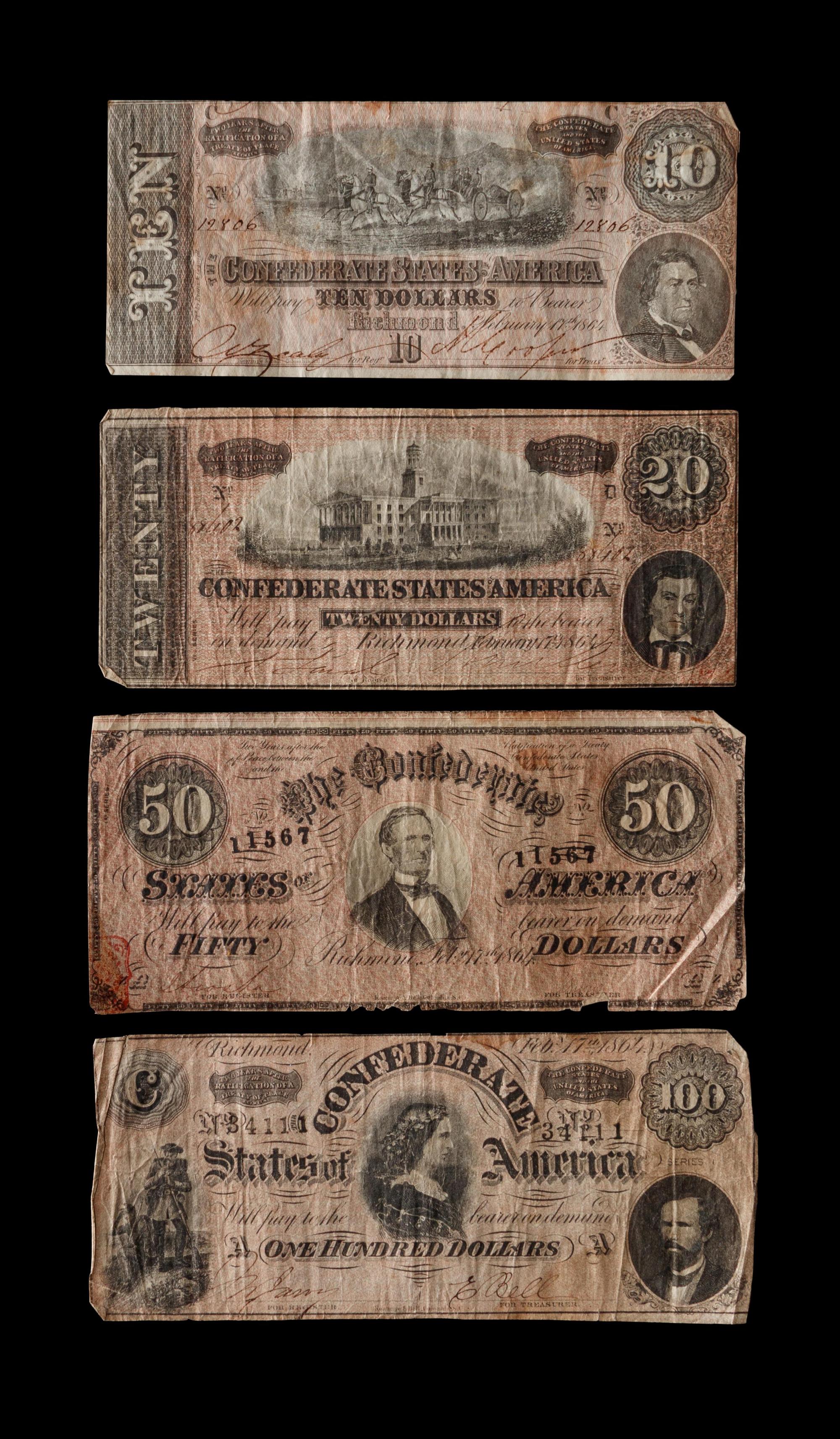 [CONFEDERATE STATES OF AMERICA] A Group of Ten Notes