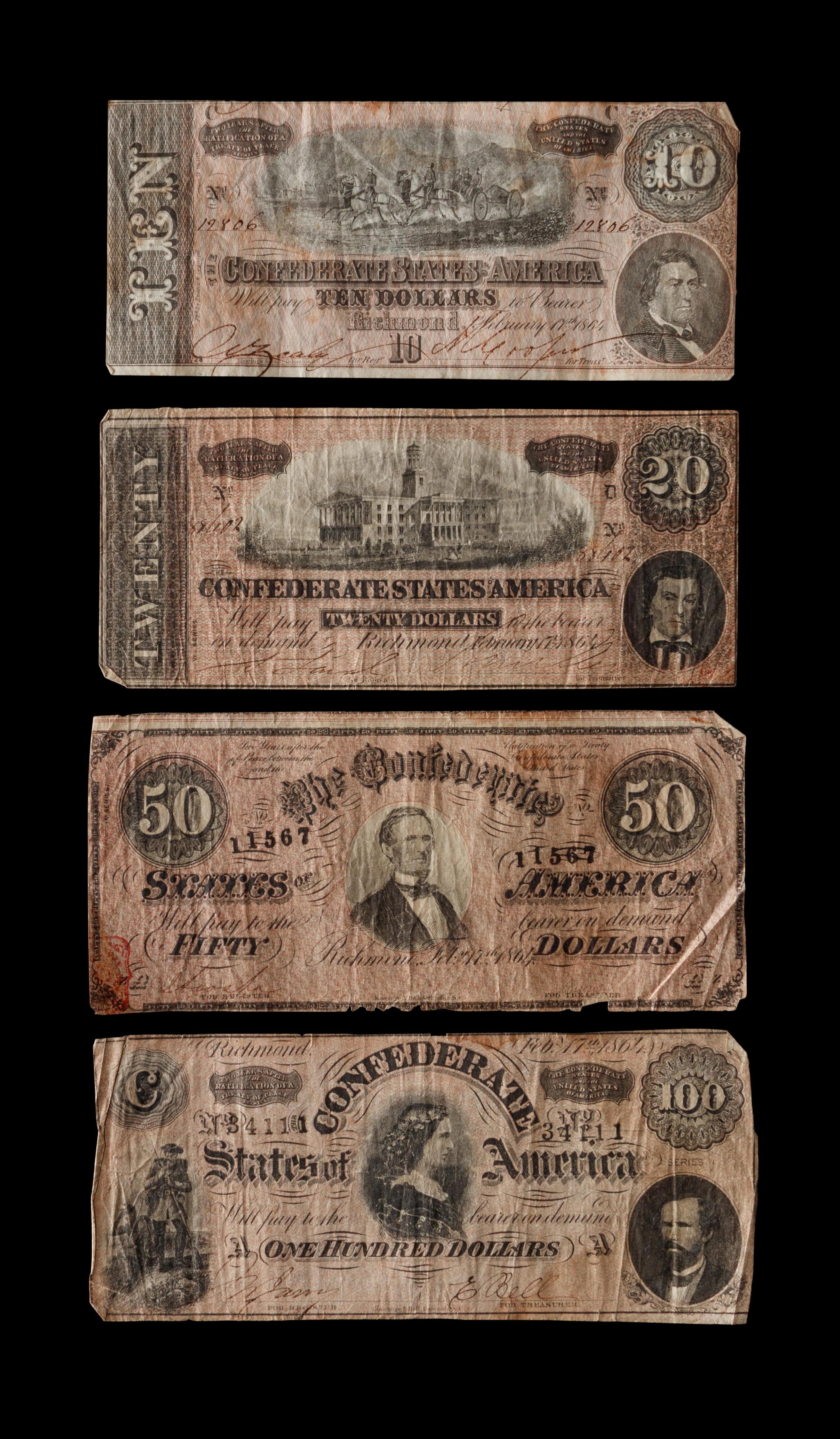 [CONFEDERATE STATES OF AMERICA] A Group of Ten Notes