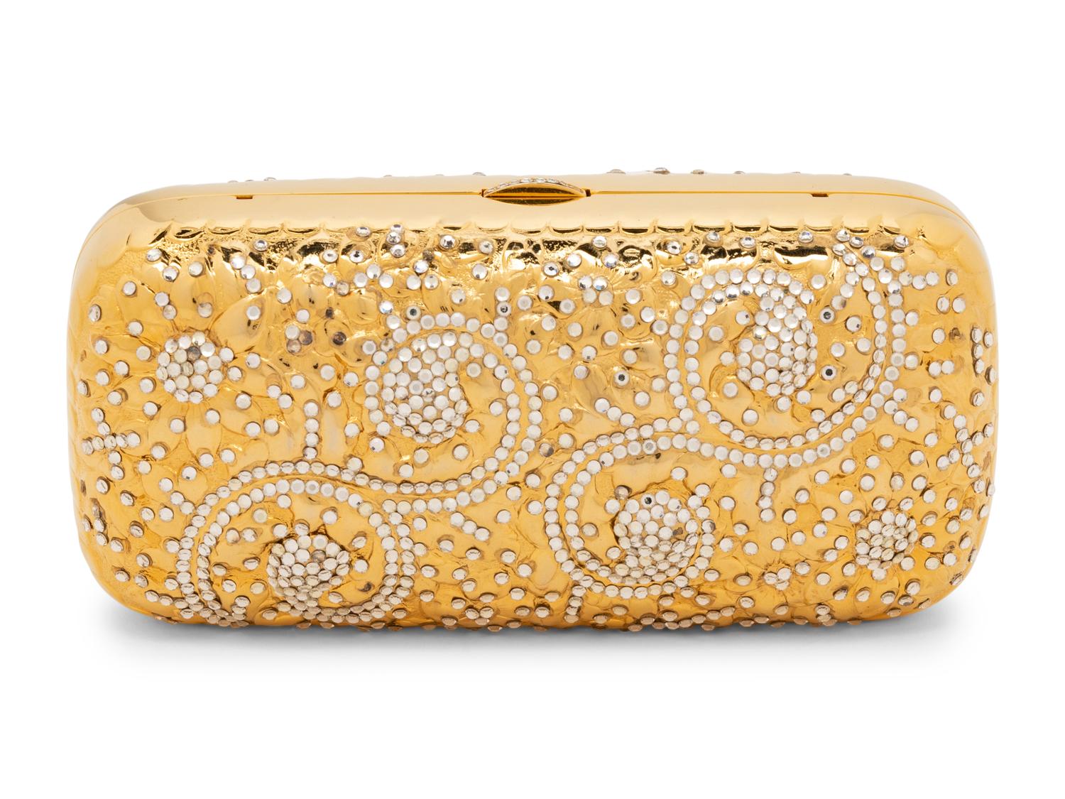 Judith Leiber Gold-Tone Metal/Crystal Minaudière with Tassel