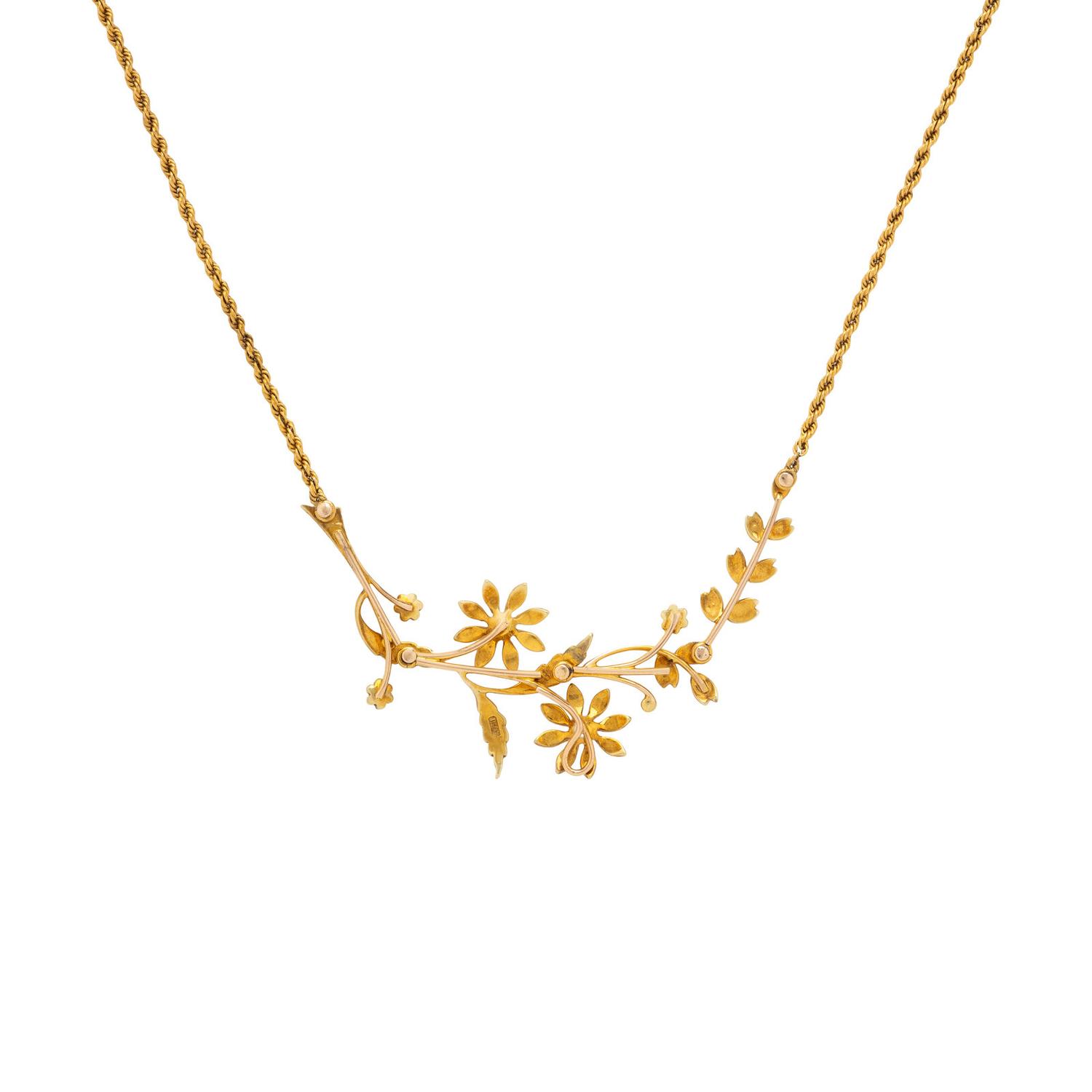 Art Nouveau, Seed Pearl and Yellow Gold Flower Necklace