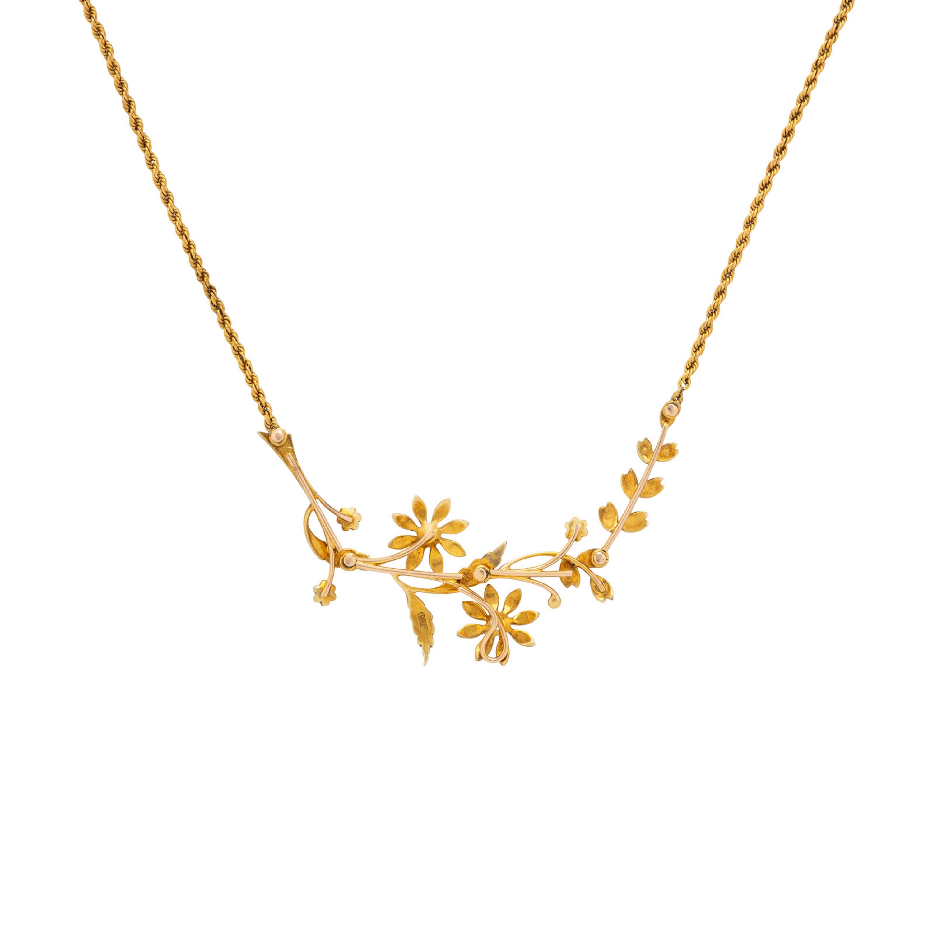 Art Nouveau, Seed Pearl and Yellow Gold Flower Necklace