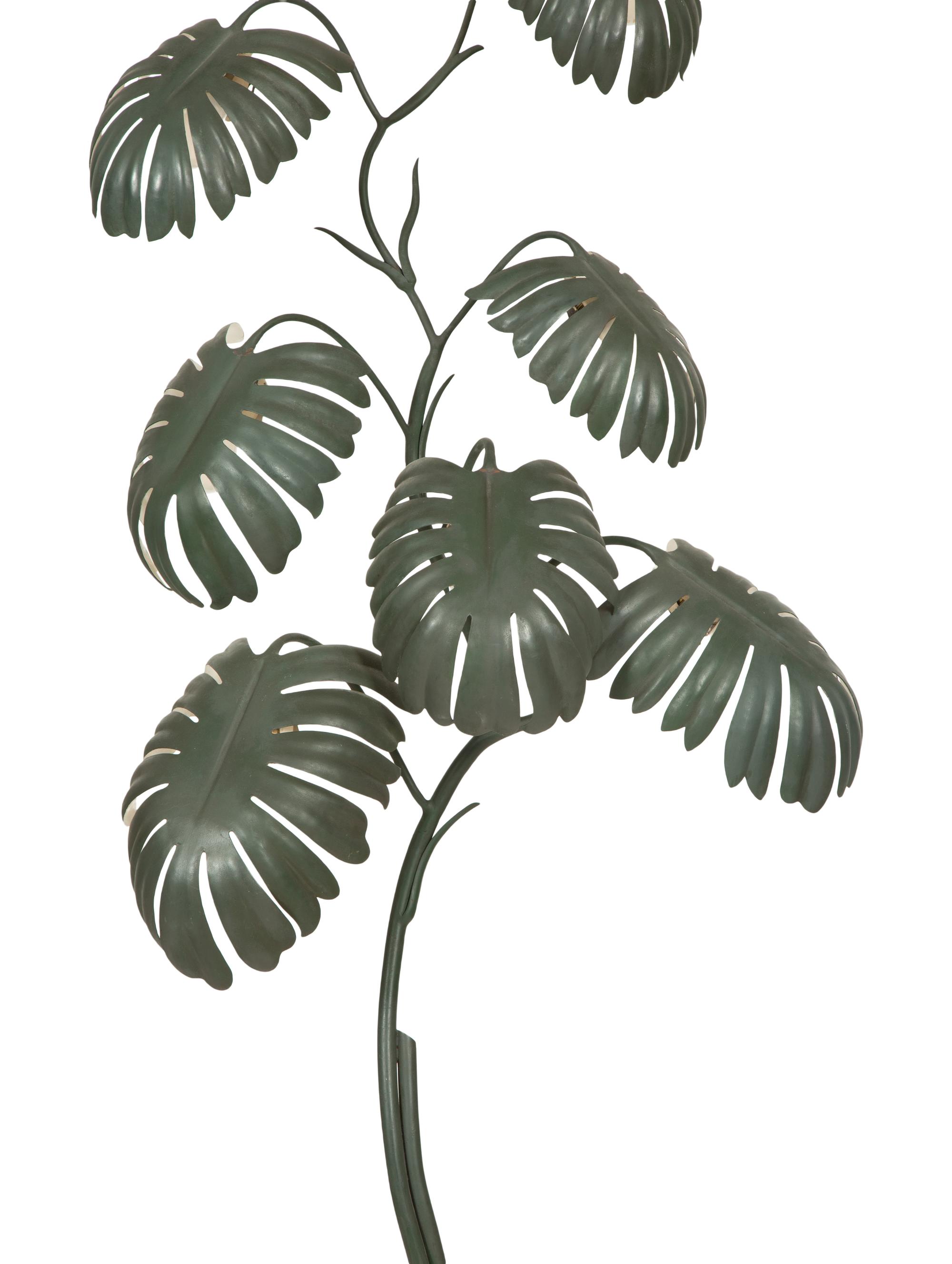 A Green-Painted Metal Lamp Modeled as a Tropical Plant