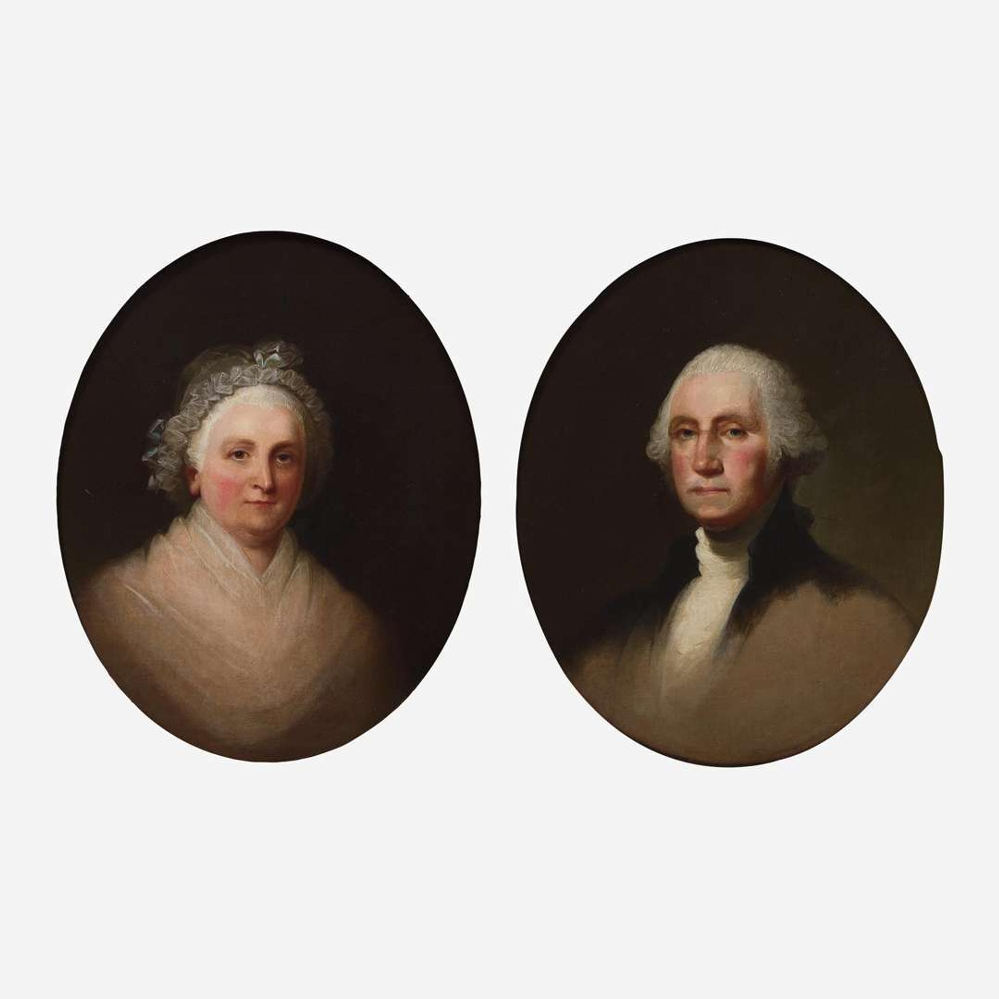 Jane Stuart (American, 1816-1888) Portrait of George and Martha Washington (A Pair) - After originals by Gilbert Stuart