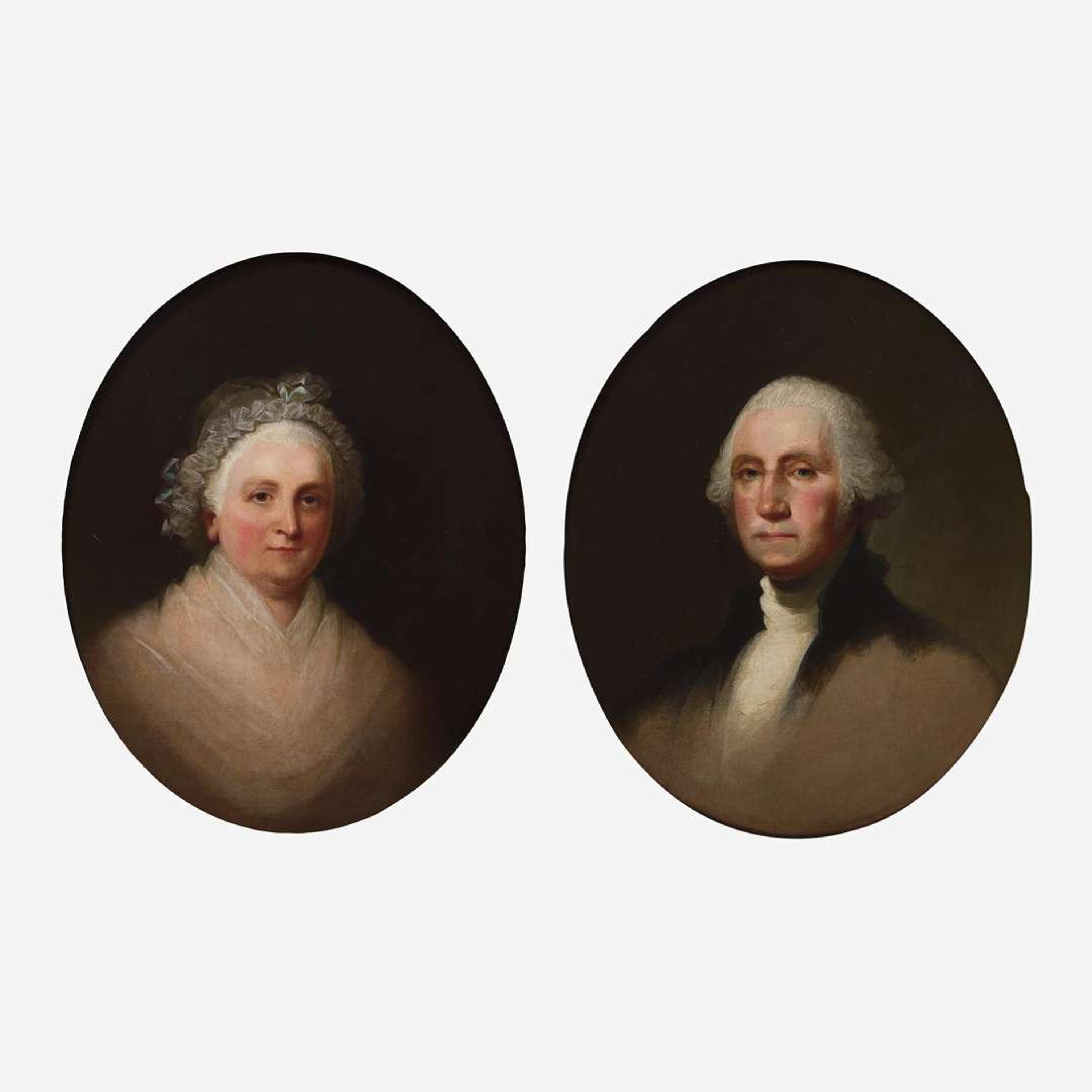 Jane Stuart (American, 1816-1888) Portrait of George and Martha Washington (A Pair) - After originals by Gilbert Stuart