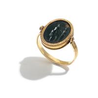 Two Roman Agate Ring Stones with the Demigod Achilles Before the Ashes of Patroclus and the God Eros — Set in a gold swivel ring