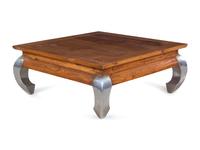 A Contemporary Walnut Cocktail Table with Chromed Metal Legs
