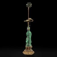 A Chinese carved green aventurine quartz Guanyin, mounted as a lamp 东陵石雕观音