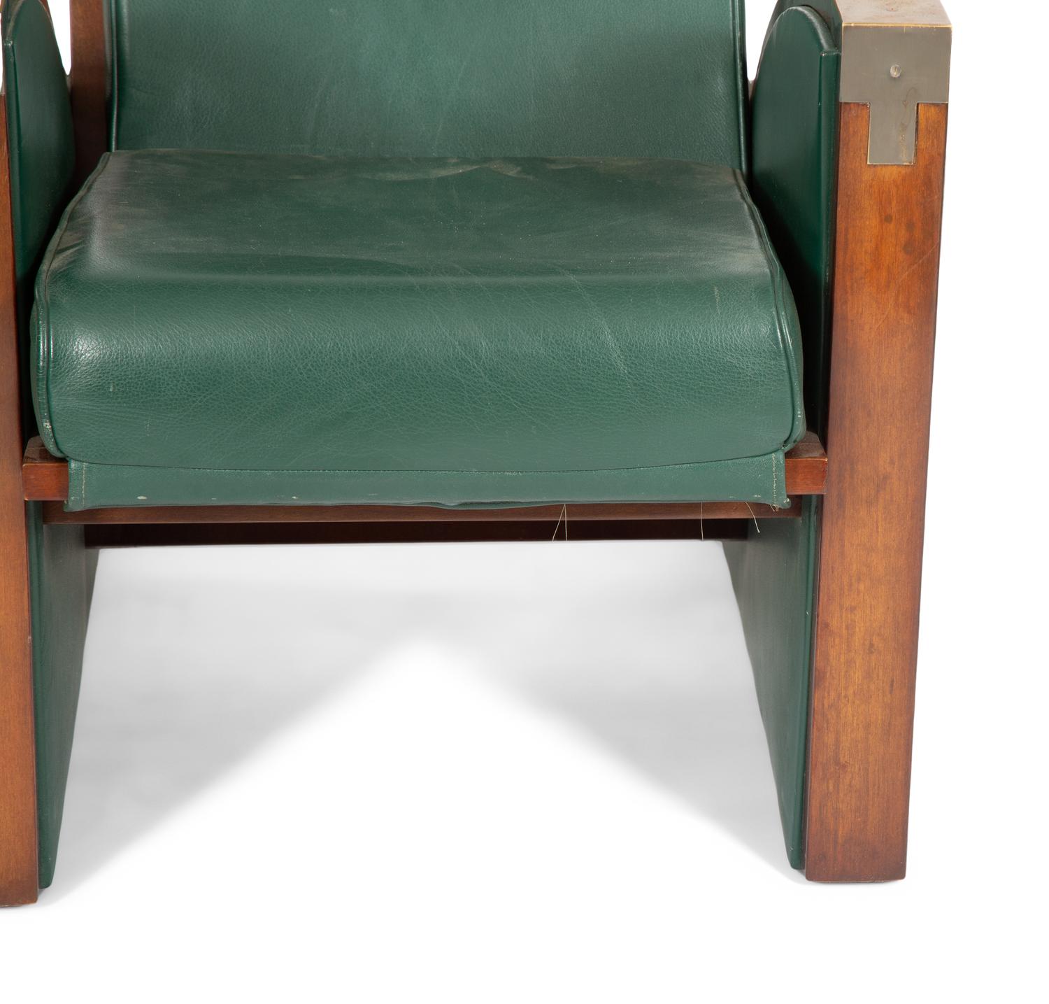 A Brass-Mounted Mahogany and Leather Armchair