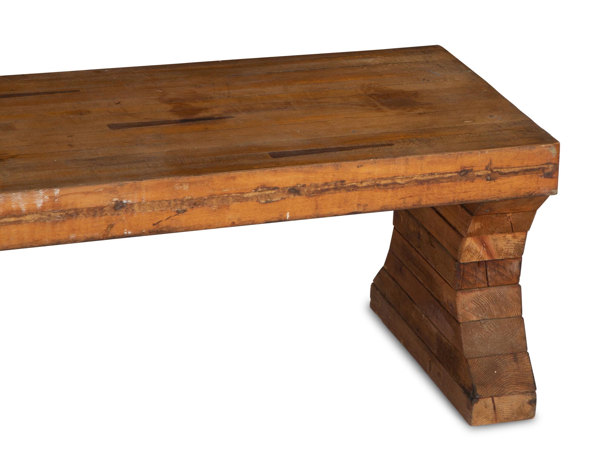 An Industrial Reclaimed Maple Butcher Block Bench
