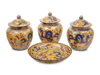 Four Chinese Yellow Ground Cloisonné Enameled Vessels