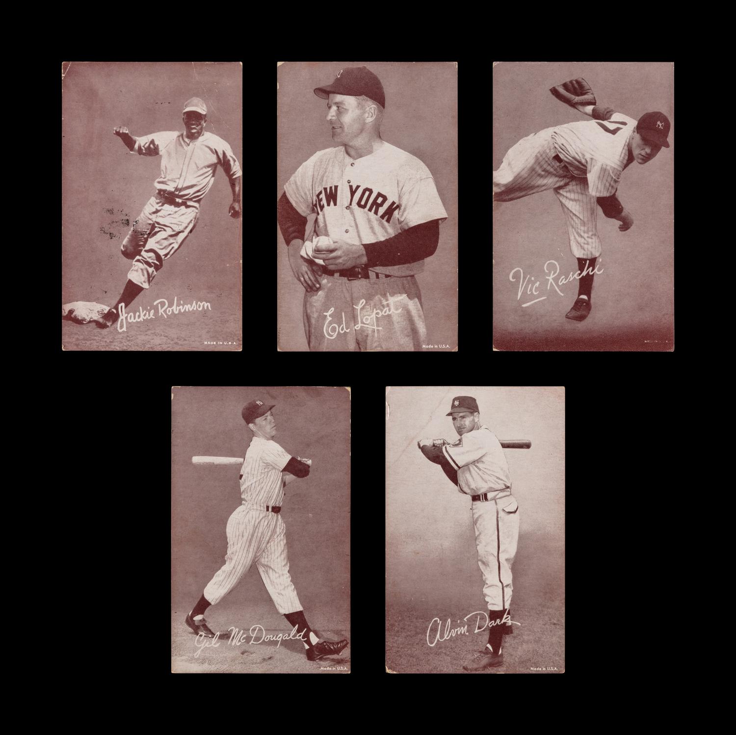 A Collection of 1947-66 Exhibits Baseball Cards Including Jackie Robinson