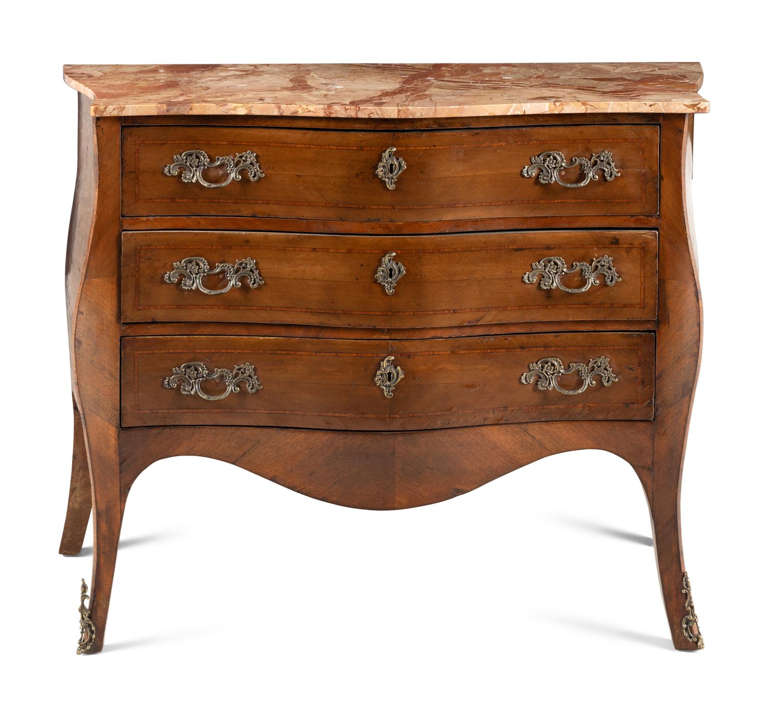 A Louis XV Style Marble Top Chest of Drawers