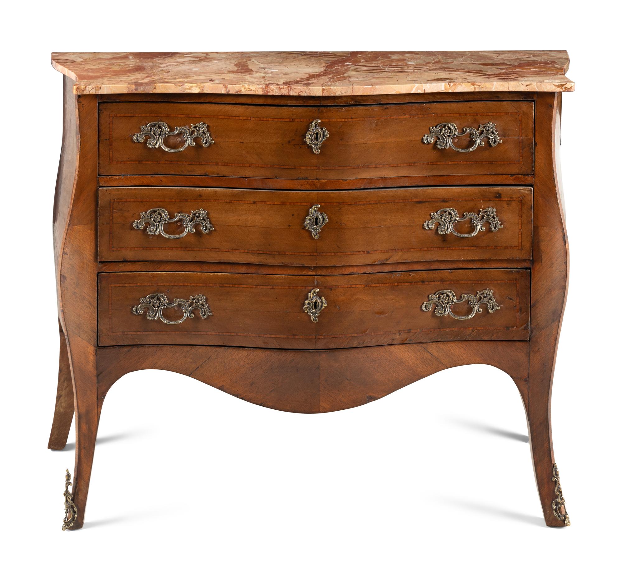 A Louis XV Style Marble Top Chest of Drawers