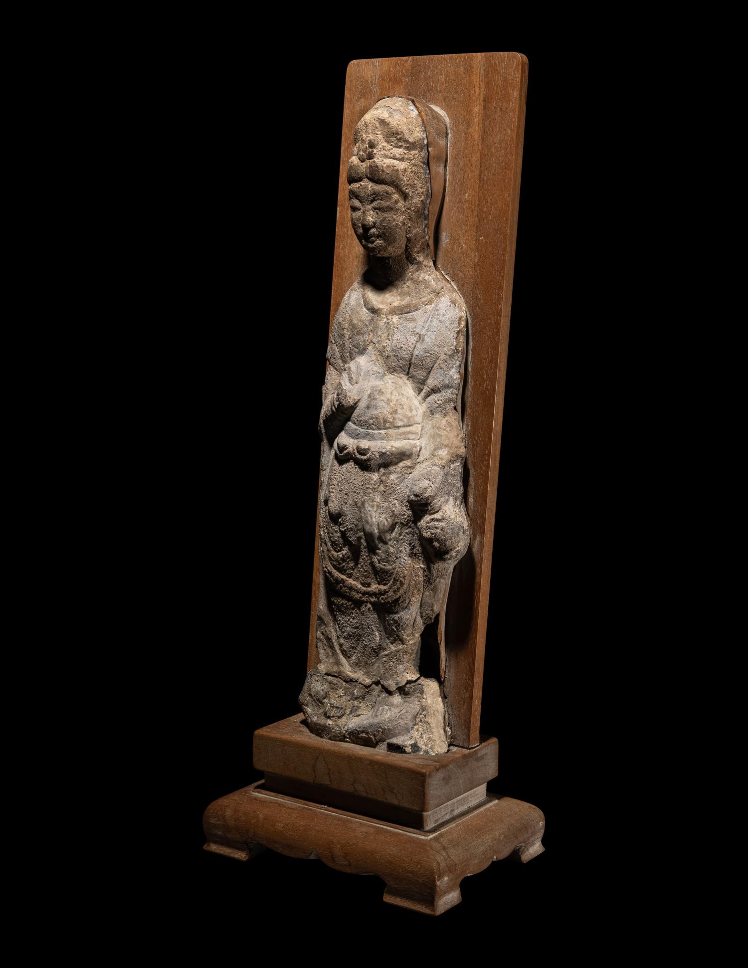 A Chinese Carved Stone Figure of Guanyin