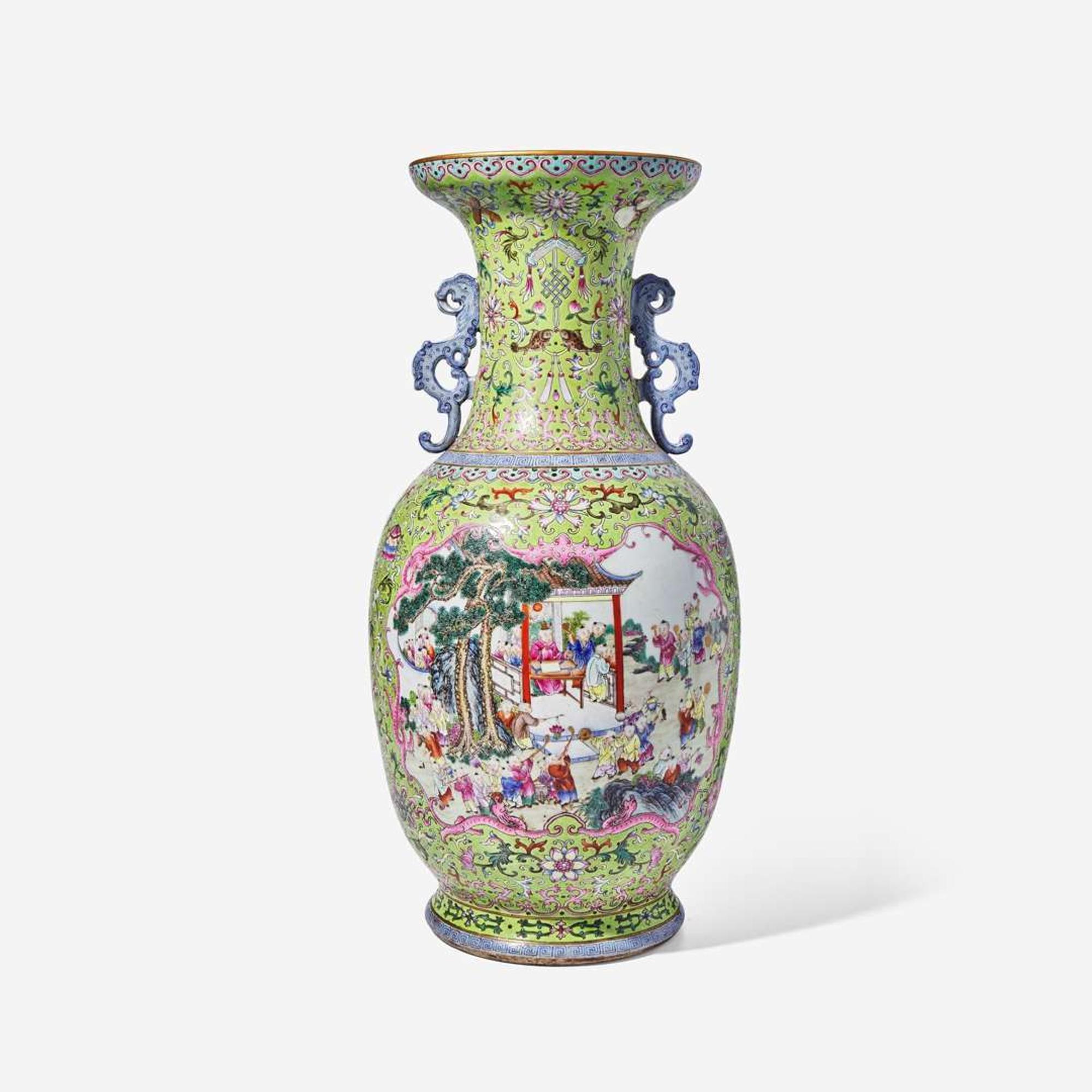 A large Chinese famille rose-decorated "Boys" Vase 粉彩嬰戲圖開光雙耳大瓶 Jiaqing mark ???
