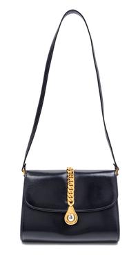 A Gucci Navy Leather Flap Handbag, 8" x 6" x 2".