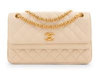 Chanel Cream Quilted Double Flap Bag with Mademoiselle Chain, 1980's